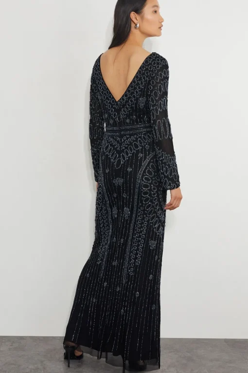 Lorelai Beaded Long Sleeve Maxi Dress Black