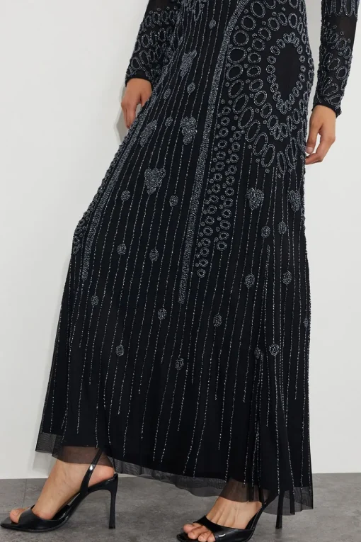 Lorelai Beaded Long Sleeve Maxi Dress Black