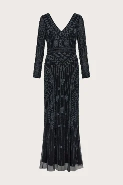 Lorelai Beaded Long Sleeve Maxi Dress Black