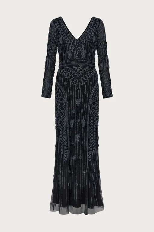 Lorelai Beaded Long Sleeve Maxi Dress Black