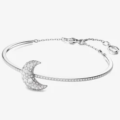 Luna White Mixed Cuts Moon Rhodium Plated Bangle 5666175 (M)