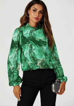 Marble Print Long Sleeve High Neck Top