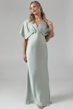 Maternity Batwing Sleeve Satin Fishtail Bridesmaid Dress