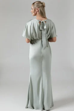 Maternity Batwing Sleeve Satin Fishtail Bridesmaid Dress