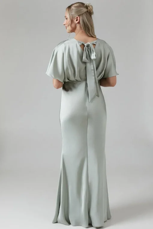 Maternity Batwing Sleeve Satin Fishtail Bridesmaid Dress