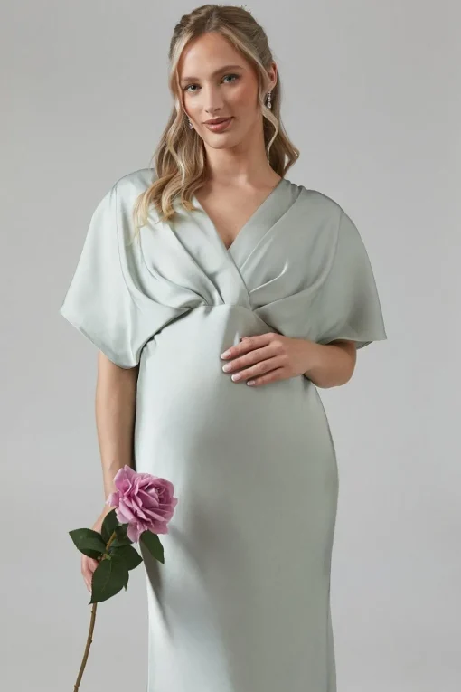 Maternity Batwing Sleeve Satin Fishtail Bridesmaid Dress