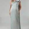 Maternity One Shoulder Bow Satin Maxi Bridesmaid Dress