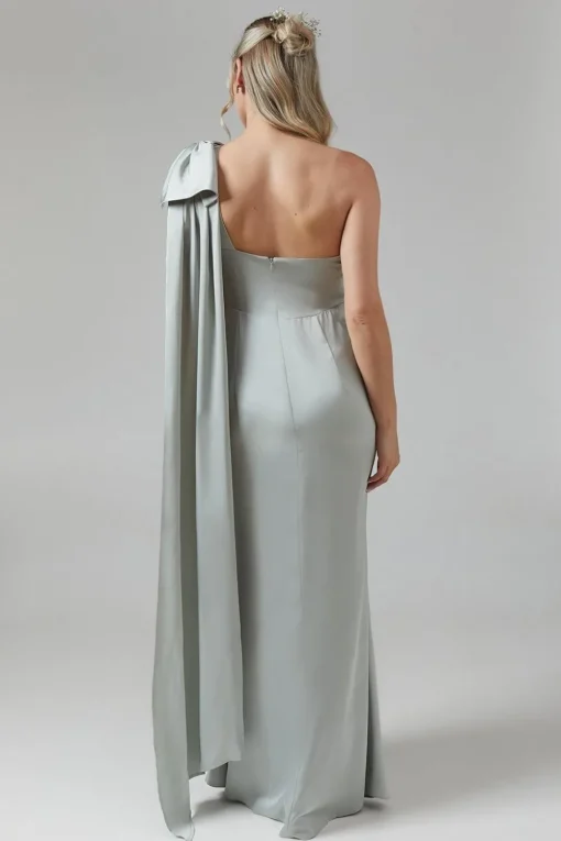 Maternity One Shoulder Bow Satin Maxi Bridesmaid Dress