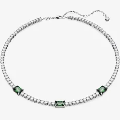 Matrix Green Mixed Cuts Rhodium Plated Tennis Necklace 5666168