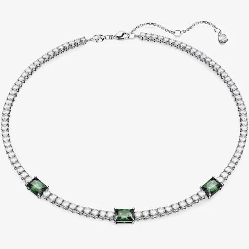 Matrix Green Mixed Cuts Rhodium Plated Tennis Necklace 5666168