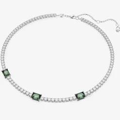 Matrix Green Mixed Cuts Rhodium Plated Tennis Necklace 5666168