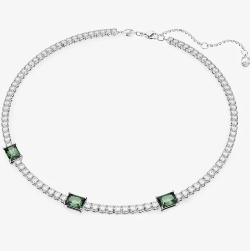 Matrix Green Mixed Cuts Rhodium Plated Tennis Necklace 5666168