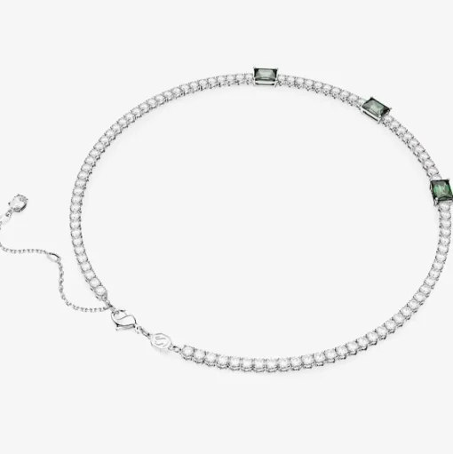 Matrix Green Mixed Cuts Rhodium Plated Tennis Necklace 5666168