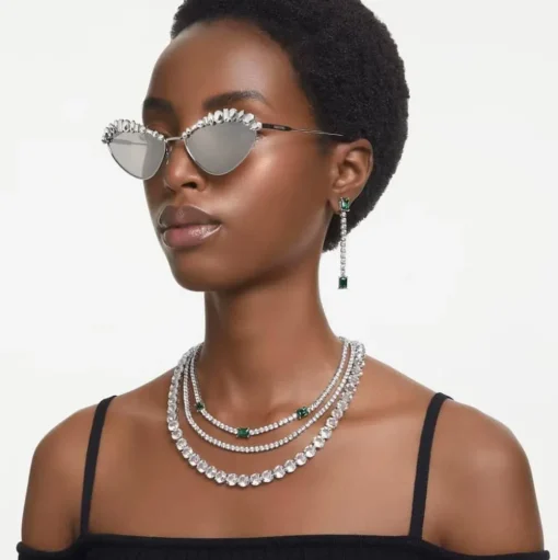 Matrix Green Mixed Cuts Rhodium Plated Tennis Necklace 5666168