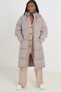 Maxi Length Padded Jacket With Fixed Hood