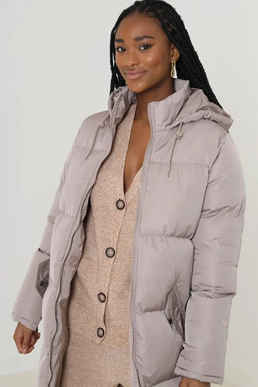Maxi Length Padded Jacket With Fixed Hood
