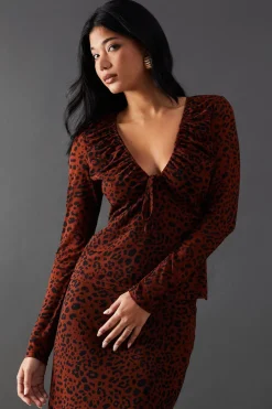Mesh Gathered Drawstring Fitted Top