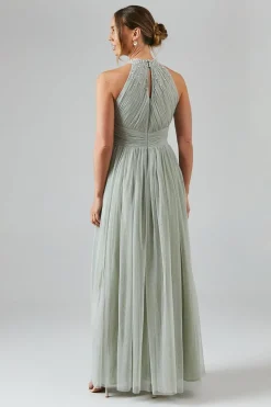 Mesh Halterneck Bridesmaid Maxi Dress