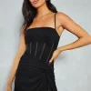 Mesh Halterneck Knot Skirt Corseted Mini Dress
