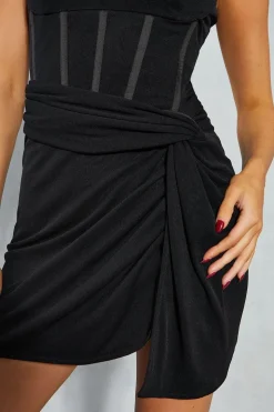 Mesh Halterneck Knot Skirt Corseted Mini Dress