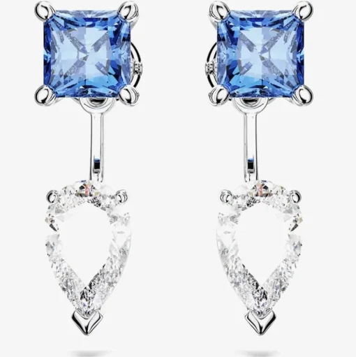 Mesmera Blue Mixed Cut Rhodium Plated Jacket Earrings 5665767