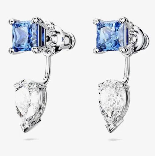 Mesmera Blue Mixed Cut Rhodium Plated Jacket Earrings 5665767