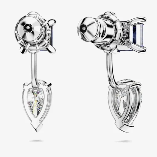 Mesmera Blue Mixed Cut Rhodium Plated Jacket Earrings 5665767