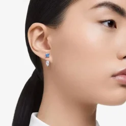 Mesmera Blue Mixed Cut Rhodium Plated Jacket Earrings 5665767