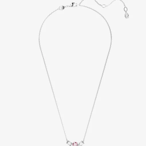 Mesmera Pink Mixed Cuts Rhodium Plated Necklace 5668275