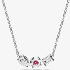 Mesmera Pink Mixed Cuts Rhodium Plated Necklace 5668275