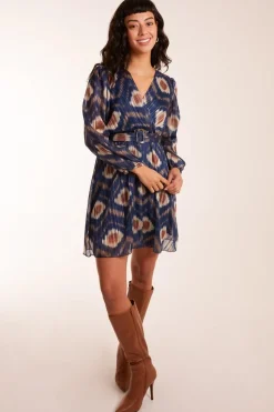 Metallic Blurred Aztec Belted Dress