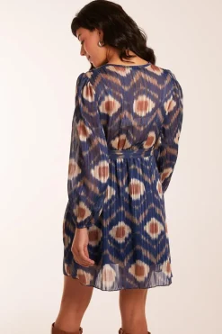 Metallic Blurred Aztec Belted Dress