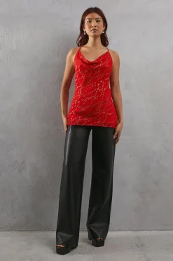 Metallic Chiffon Cowl Neck Strappy Cami