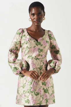 Metallic Floral Jacquard Mini Dress