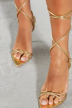 Metallic Knot Detail Strappy Heels