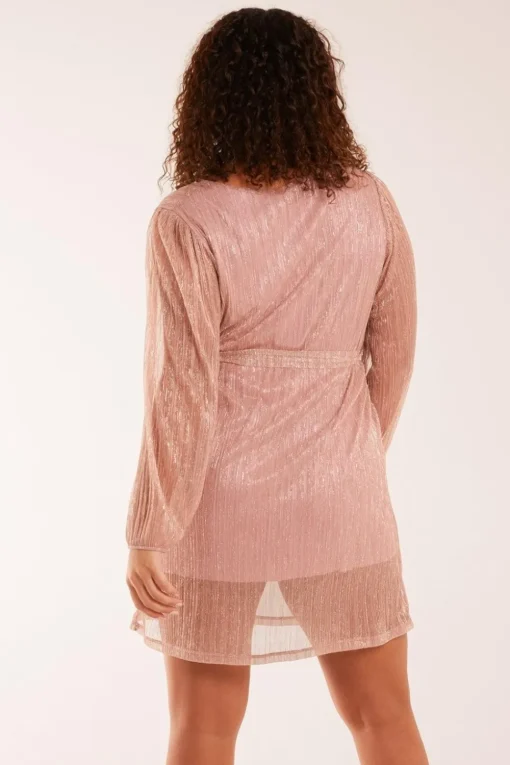 Metallic Plisse Belted Dress