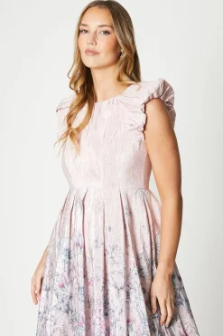 Metallic Puff Shoulder Midi Dress