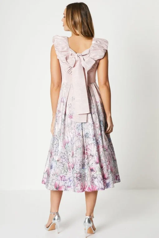 Metallic Puff Shoulder Midi Dress