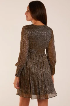Metallic Wrap Mini Dress