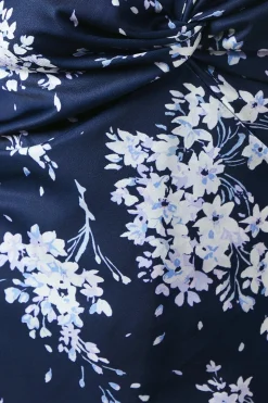 Midnight Bloom Printed Satin Twist Front Angel Sleeve Maxi Bridesmaids Dress