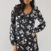 Mono Floral Contrast Frill Shift Dress