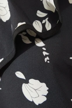 Mono Floral Contrast Frill Shift Dress