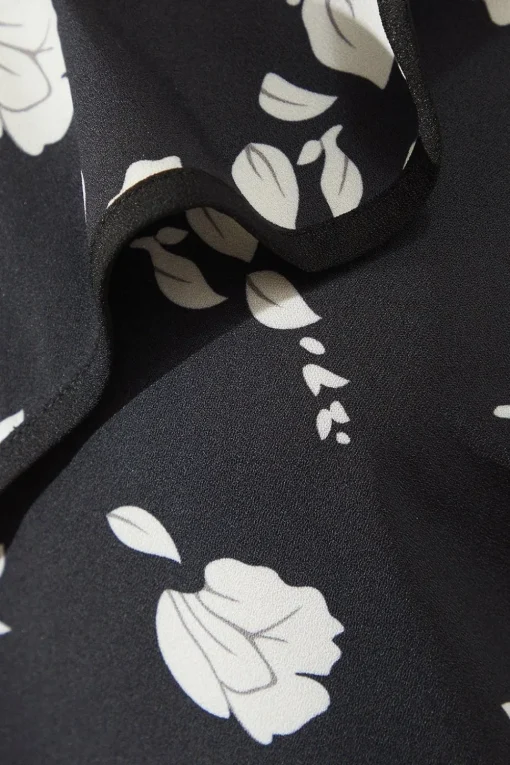 Mono Floral Contrast Frill Shift Dress