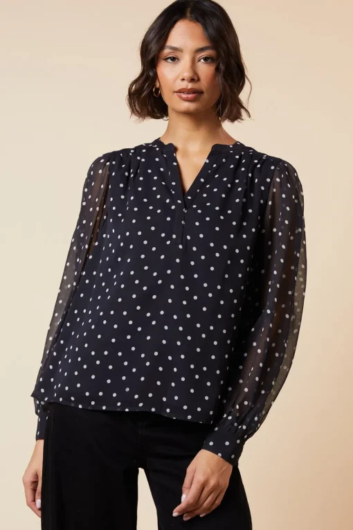 Mono Spot Chiffon Overhead Shirt