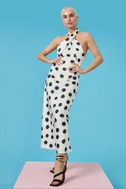 Mono Spot Halter Neck Midi Dress