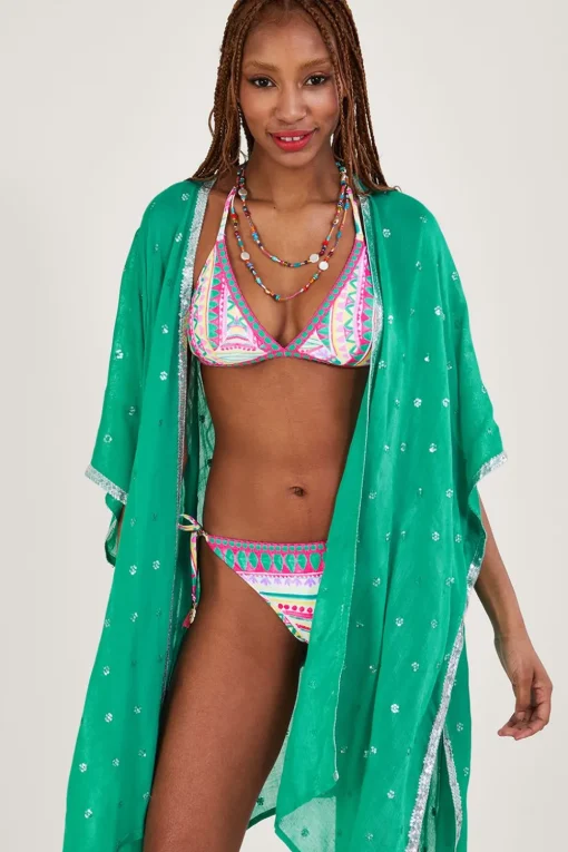 Mosaic Print Crochet Trim Bikini Bottoms with Recycled Polyester