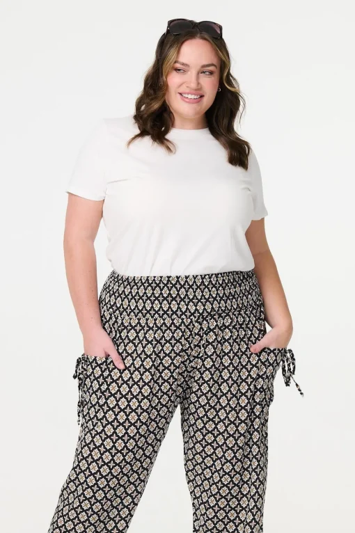 Mosaic Print Shirred Harem Pants