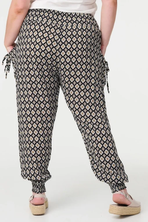Mosaic Print Shirred Harem Pants