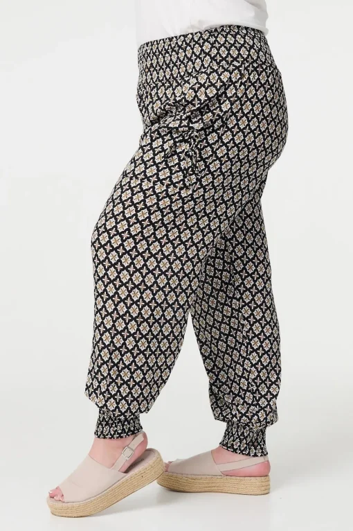 Mosaic Print Shirred Harem Pants