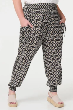 Mosaic Print Shirred Harem Pants